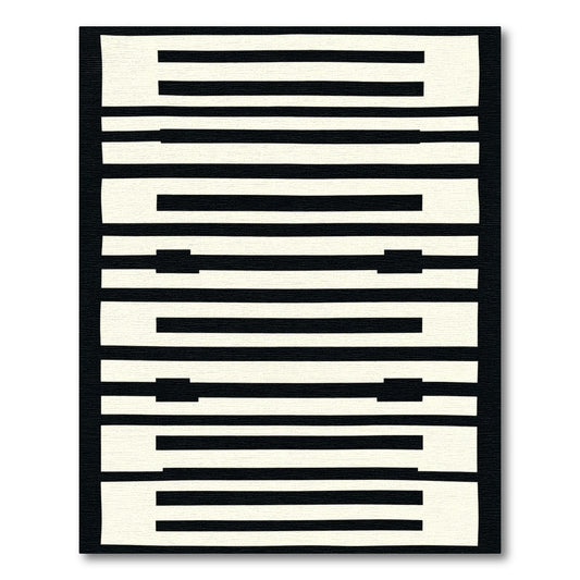 Bold Black Cream Geometric Stripe Rug