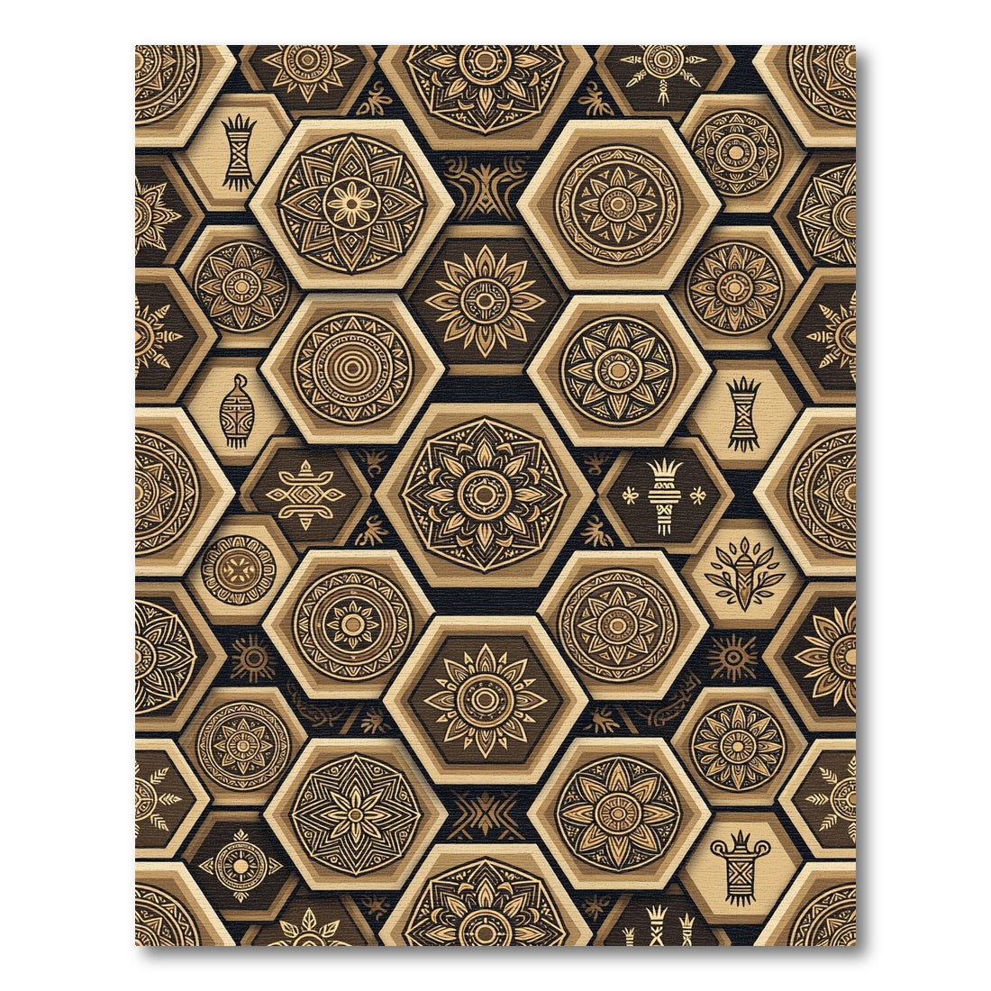 Golden Hexagon Medallion Geometric Art Rug
