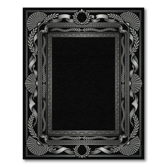 Ornate Silver Laurel Ribbon Frame Rug