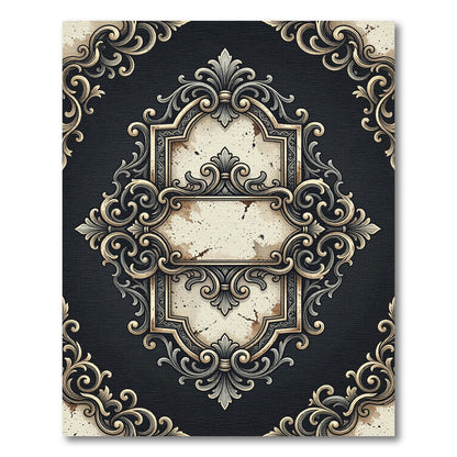 Ornate Black and Gold Scroll Medallion Rug