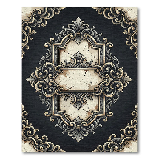 Ornate Black and Gold Scroll Medallion Rug