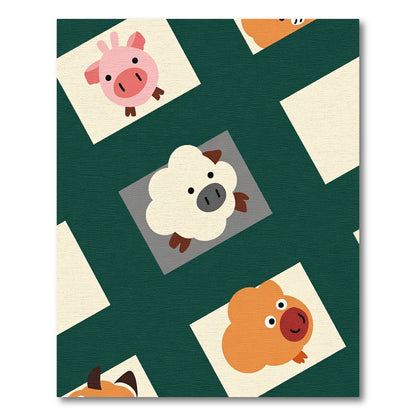 Whimsical Farm Animal Collage Rug