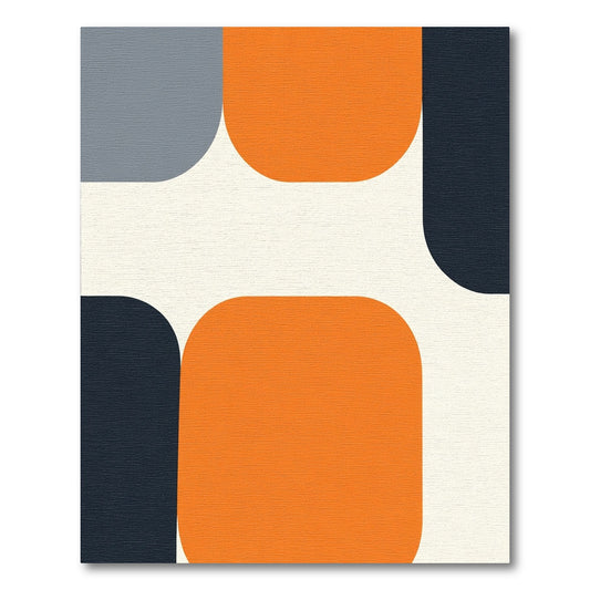 Orange Navy White Geometric Blocks Rug