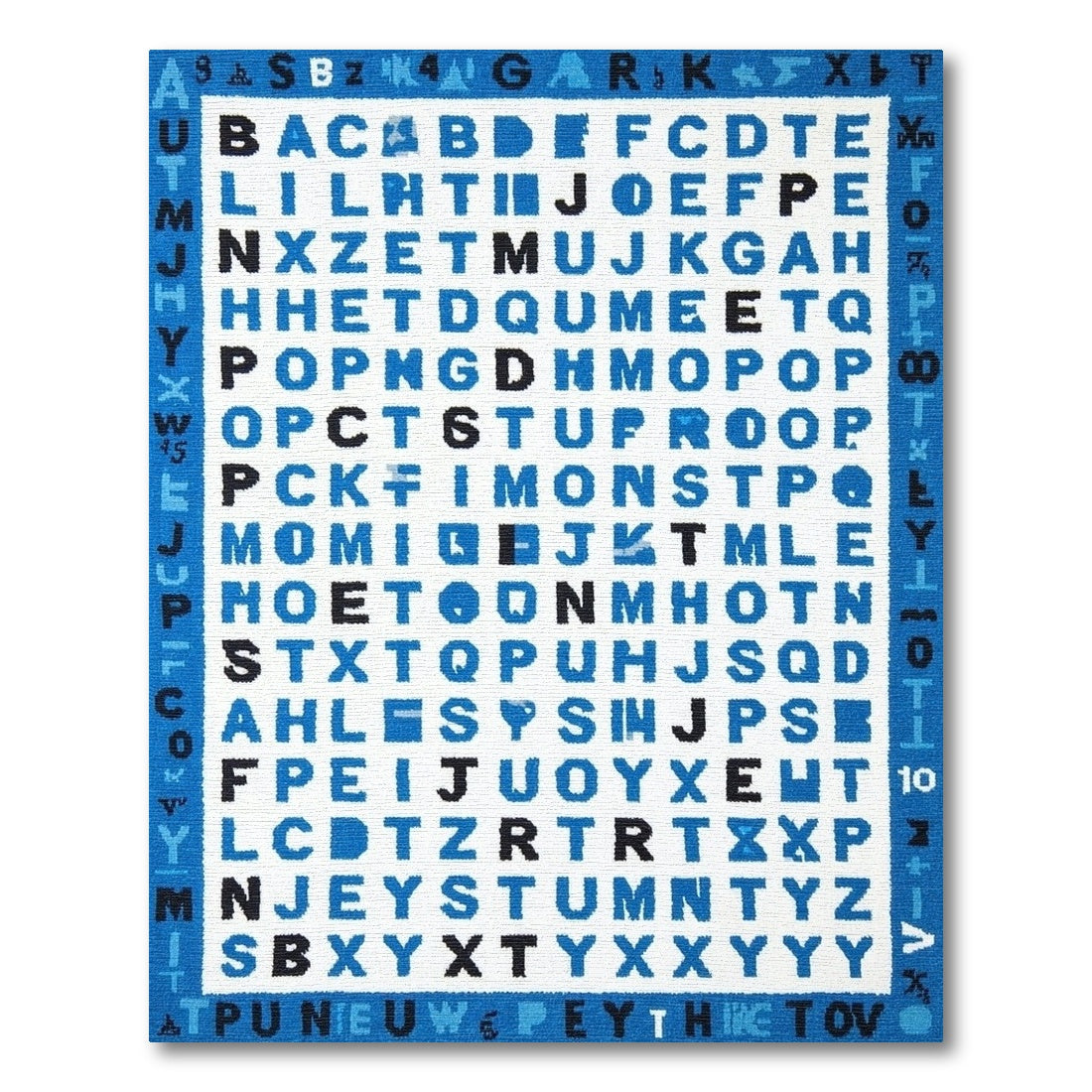 Playful Blue Alphabet Grid Rug