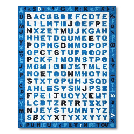 Playful Blue Alphabet Grid Rug