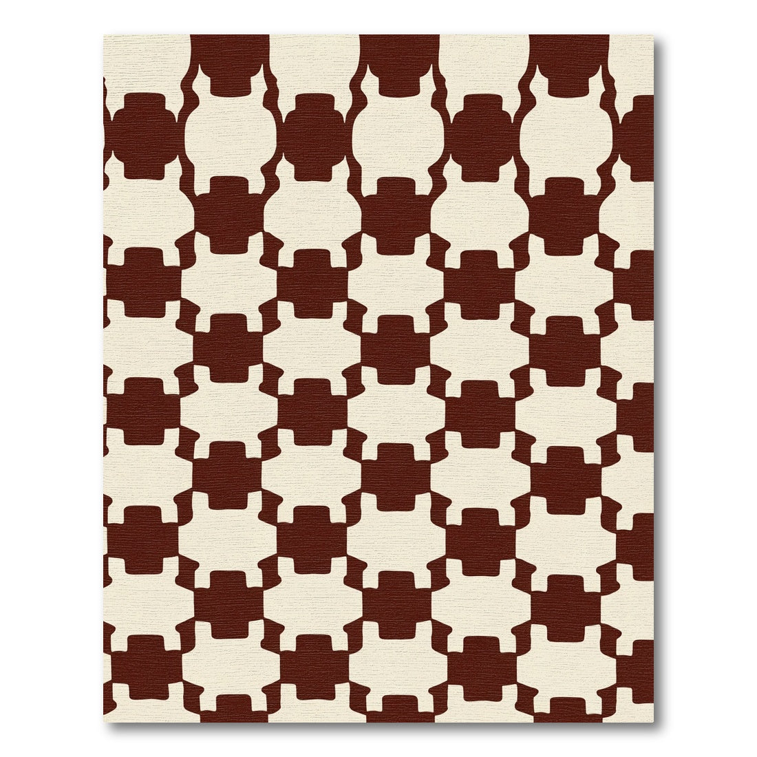 Brown Cream Interlocking Chess Squares Rug