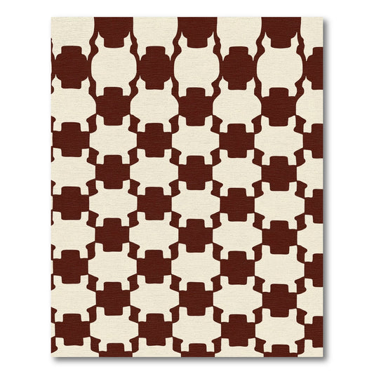 Brown Cream Interlocking Chess Squares Rug