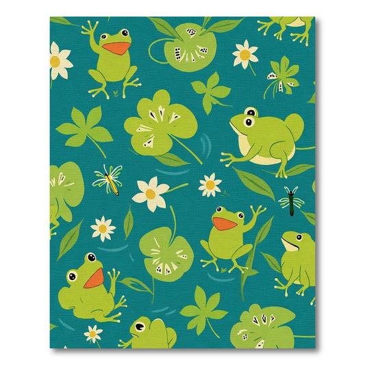 Playful Green Frogs Pond Life Rug