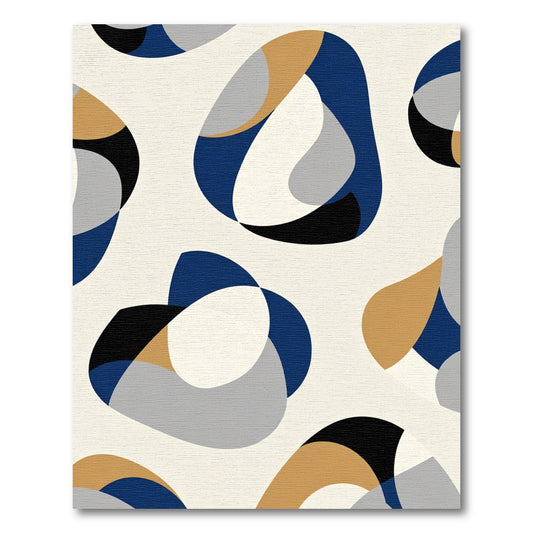 Abstract Blue Gold Gray Organic Forms Rug