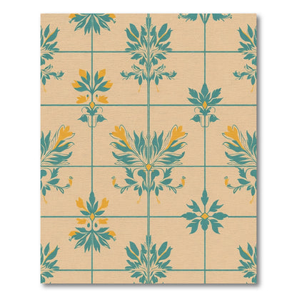 Teal Gold Floral Lattice Medallion Rug