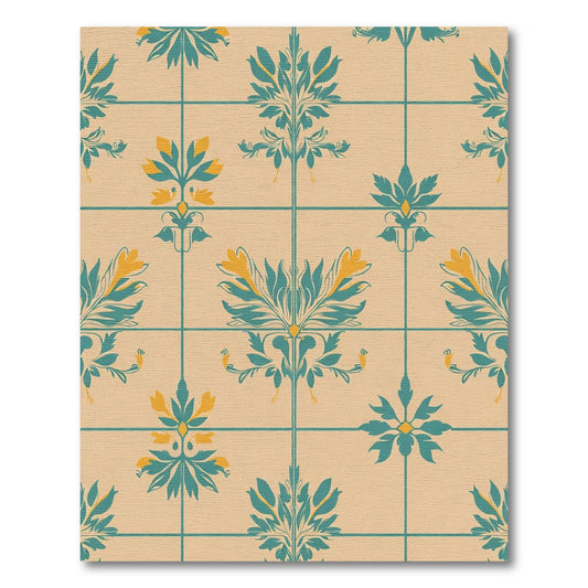 Teal Gold Floral Lattice Medallion Rug