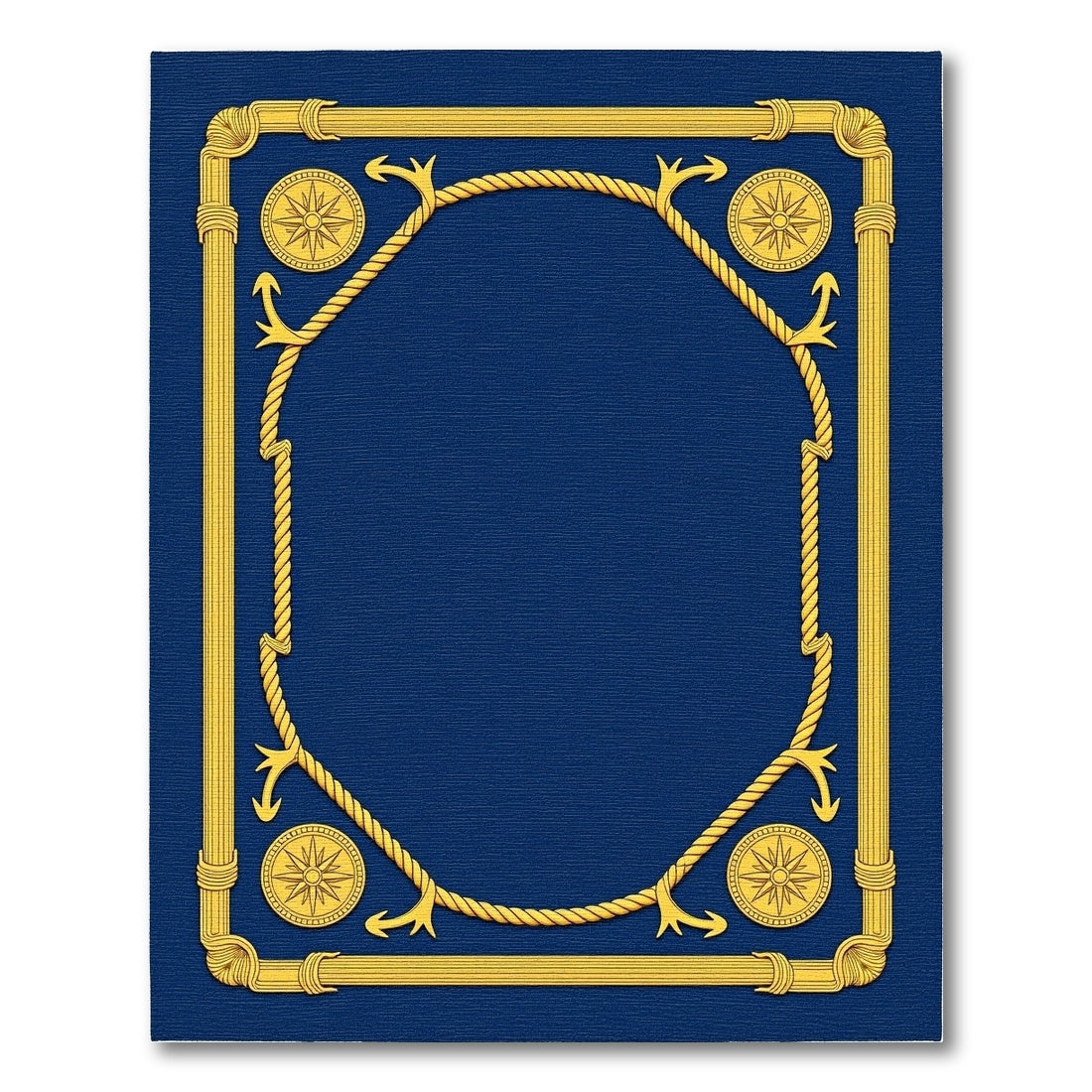 Deep Blue Golden Nautical Rope Border Rug