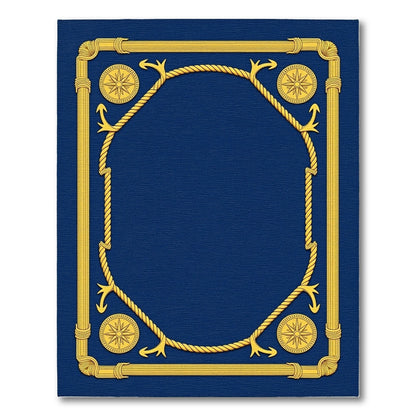 Deep Blue Golden Nautical Rope Border Rug