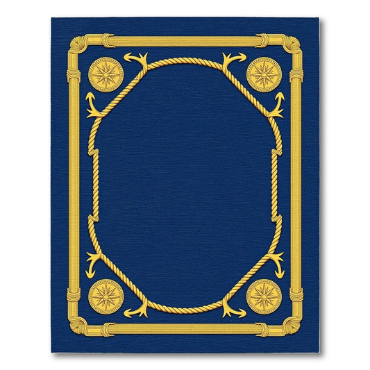 Deep Blue Golden Nautical Rope Border Rug
