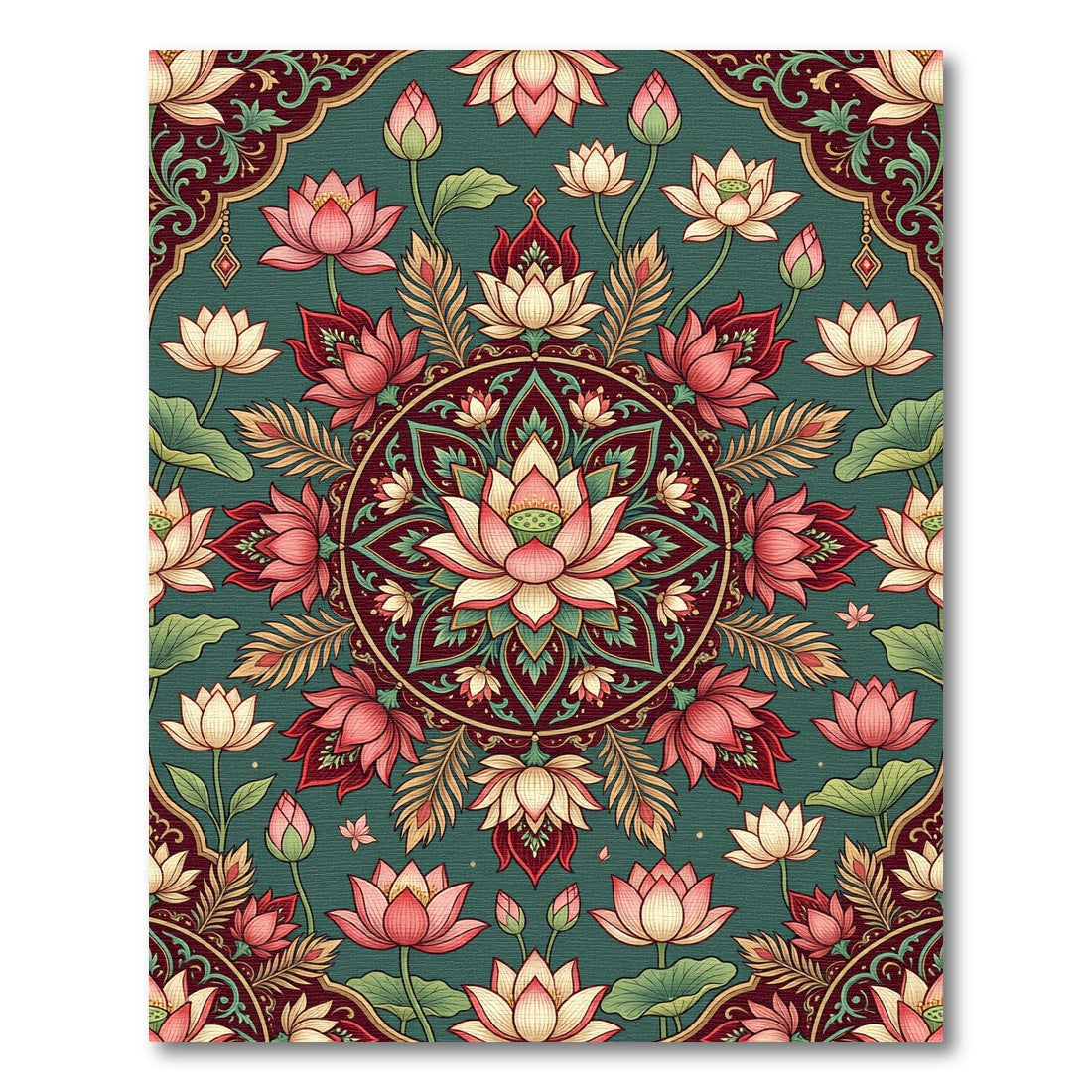 Crimson Lotus Garden Mandala Rug