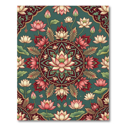 Crimson Lotus Garden Mandala Rug