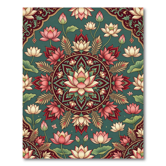 Crimson Lotus Garden Mandala Rug