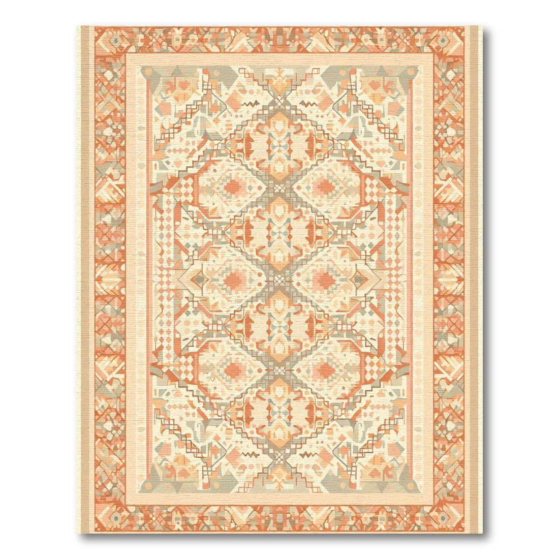 Warm Orange Geometric Diamond Medallion Rug