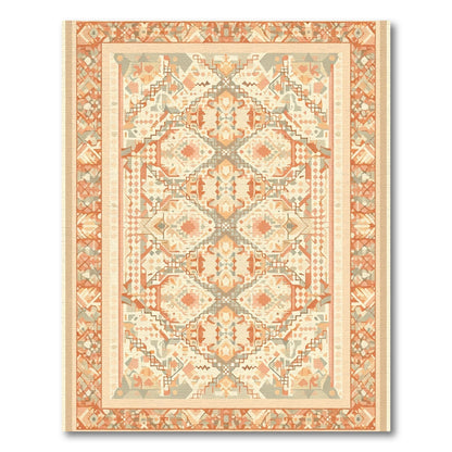 Warm Orange Geometric Diamond Medallion Rug