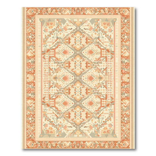 Warm Orange Geometric Diamond Medallion Rug