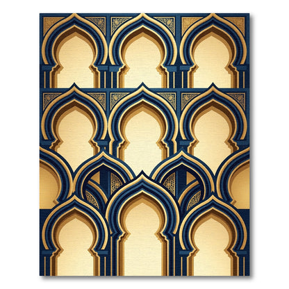 Navy and Gold Arched Gateway Rug