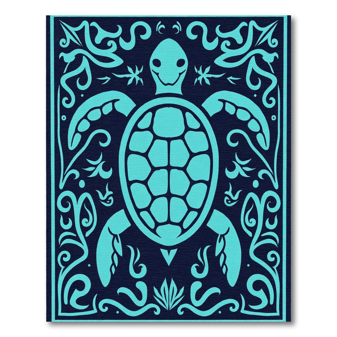 Aqua Turtle Floral Border Rug