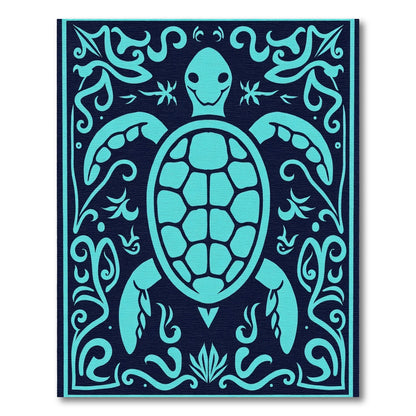 Aqua Turtle Floral Border Rug