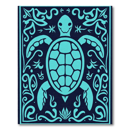 Aqua Turtle Floral Border Rug