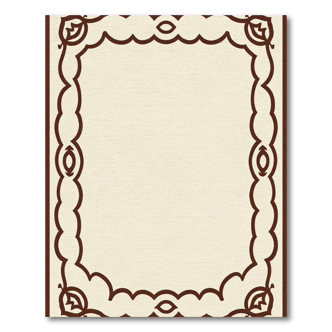 Rich Brown Scalloped Border Leaf Accents Rug
