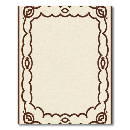 Rich Brown Scalloped Border Leaf Accents Rug