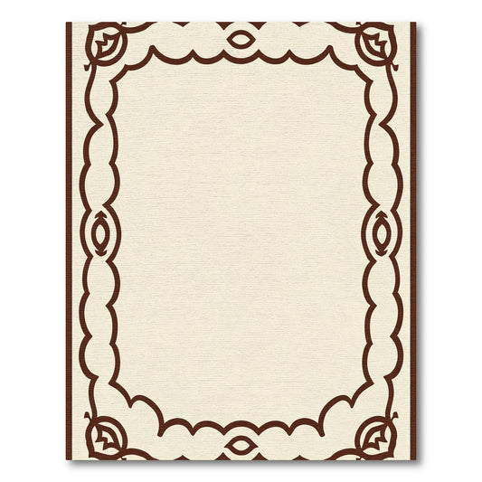 Rich Brown Scalloped Border Leaf Accents Rug