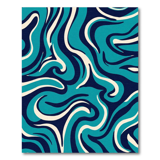 Deep Blue Ivory Swirl Abstract Rug