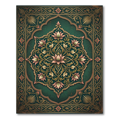 Elegant Emerald Lotus Medallion Floral Rug