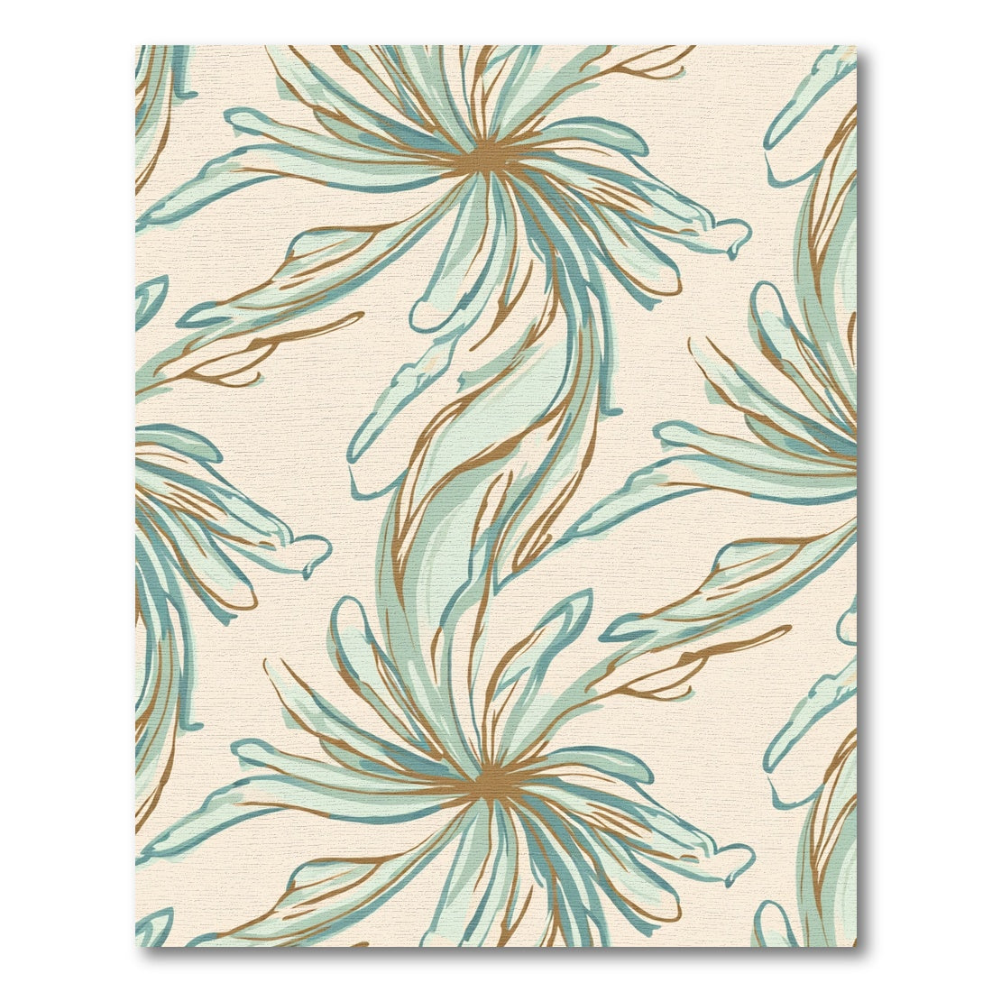 Aqua Tan Large Floral Brushstrokes Rug