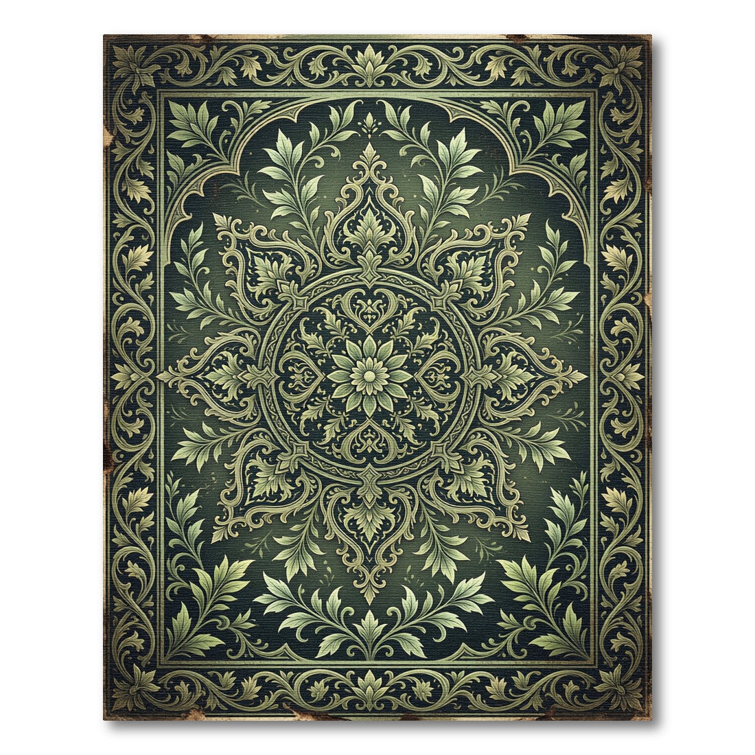 Elegant Verdant Foliated Floral Medallion Rug