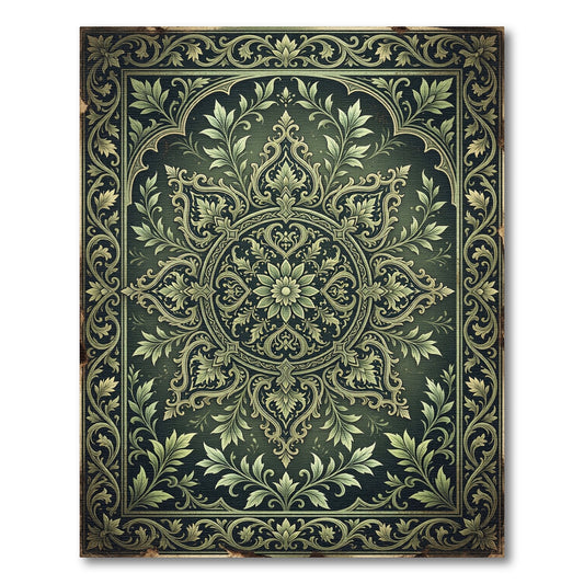 Elegant Verdant Foliated Floral Medallion Rug