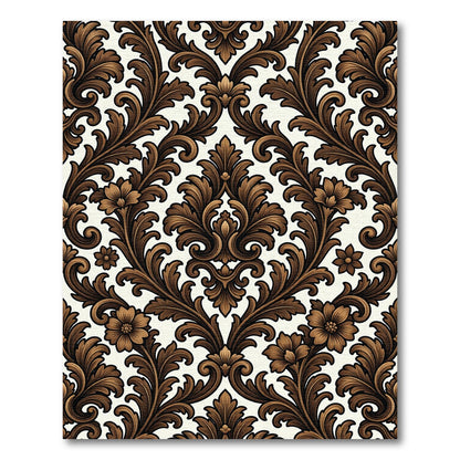 Ornate Brown Floral Scrollwork Rug