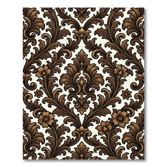 Ornate Brown Floral Scrollwork Rug