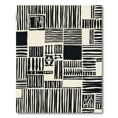 Bold Black White Patchwork Stripes Rug