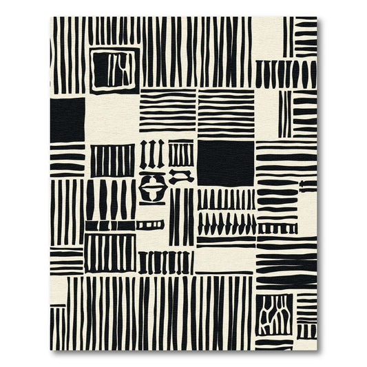 Bold Black White Patchwork Stripes Rug