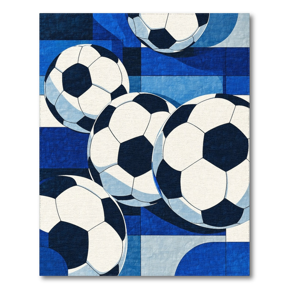 Bold Navy Soccer Balls Rug