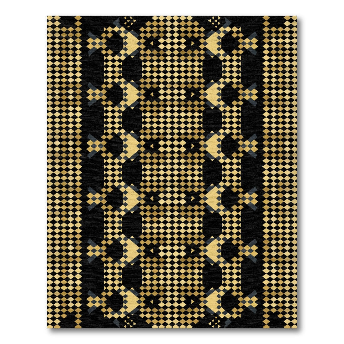 Gold Black Geometric Square Rug