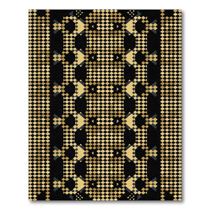 Gold Black Geometric Square Rug