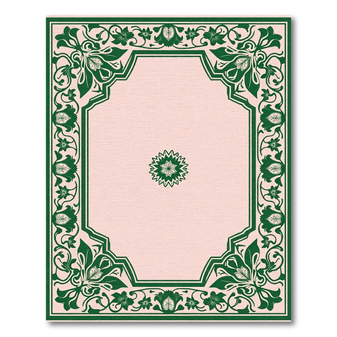Green Floral Border With Center Medallion Rug