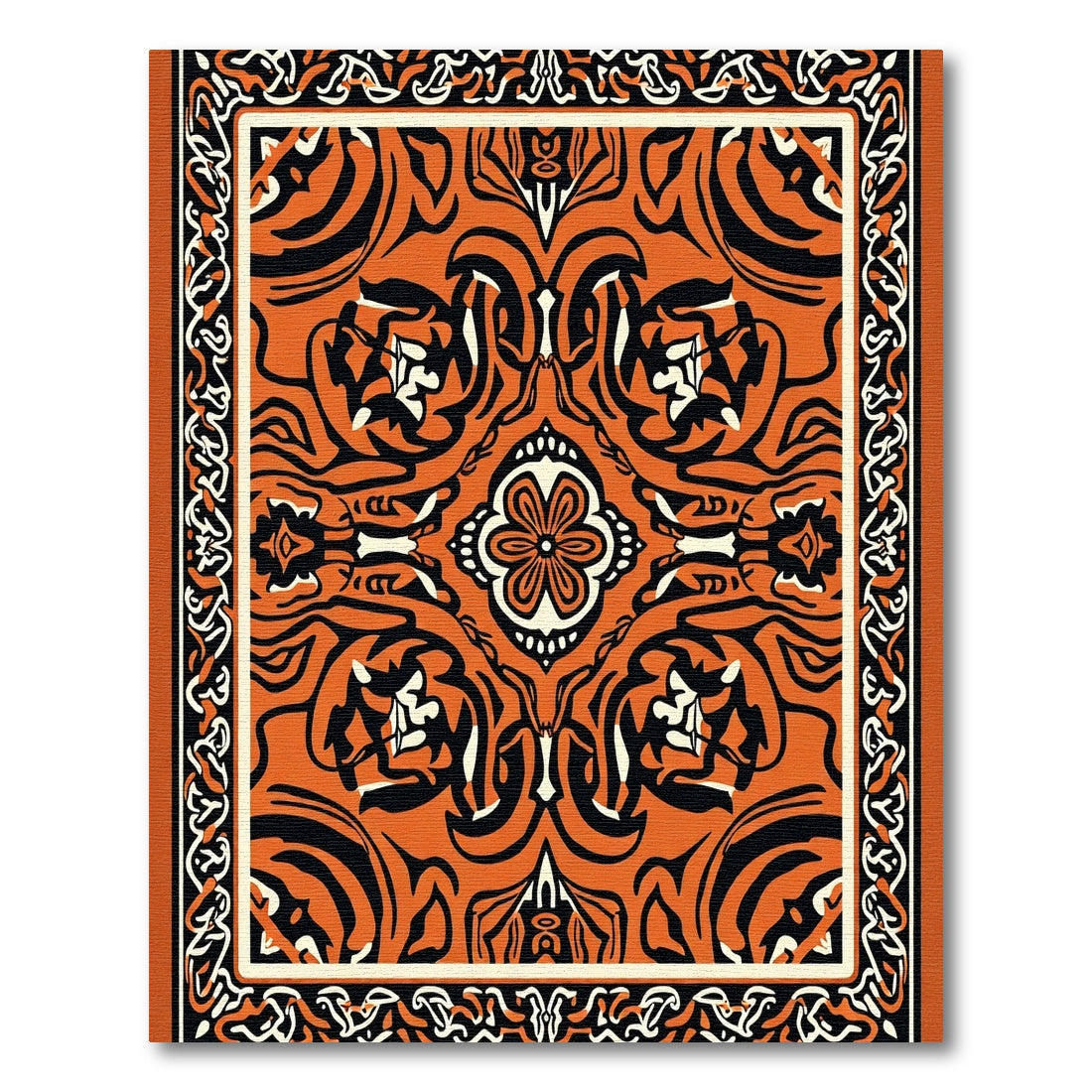 Orange Black White Bold Floral Medallion Rug