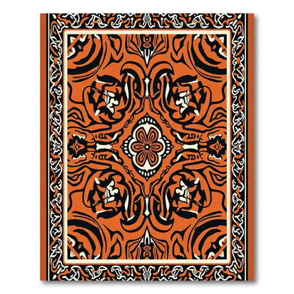 Orange Black White Bold Floral Medallion Rug