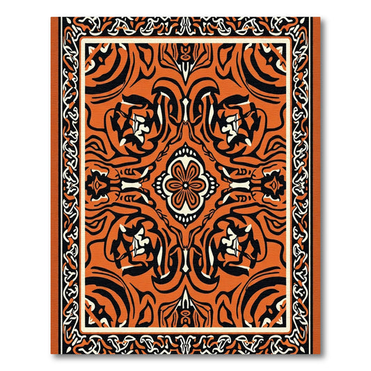 Orange Black White Bold Floral Medallion Rug