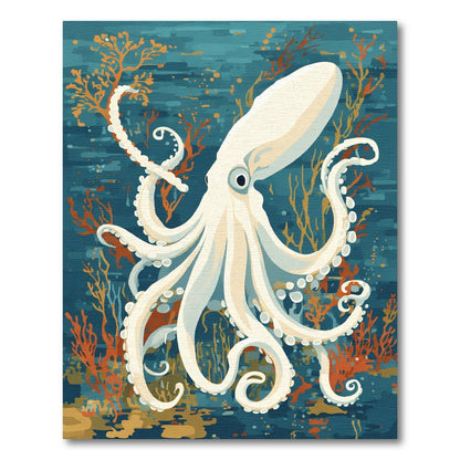 White Octopus Coral Reef Scene Rug