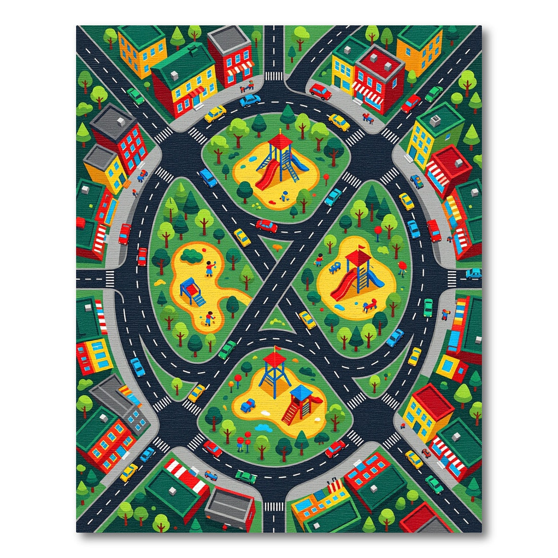 Colorful Whimsical City Playground Parks Rug
