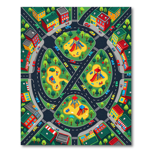 Colorful Whimsical City Playground Parks Rug